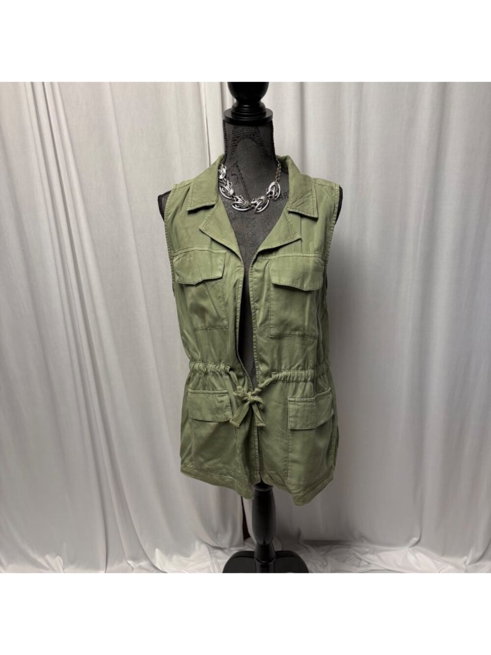 Sanctuary Utility Vest Womens Medium Olive Green Drawstring Waist Safari Jacket